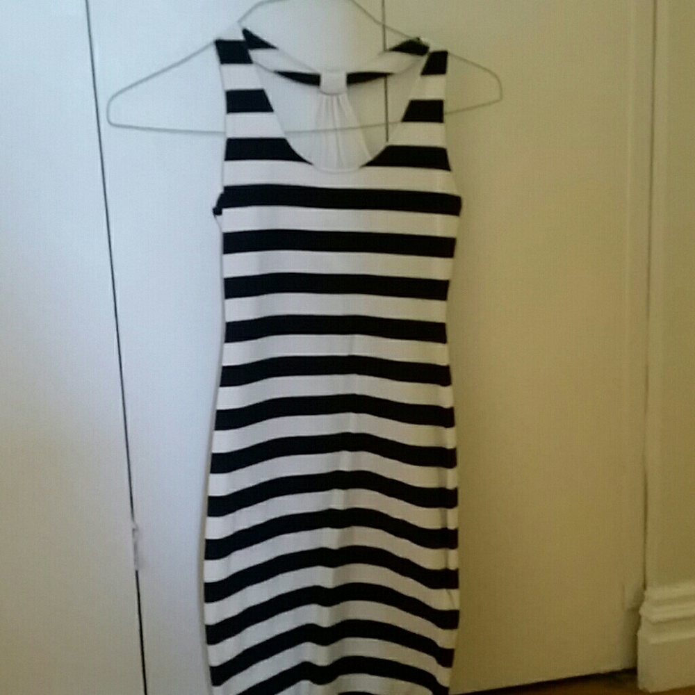 Sexy black and white striped mini dress